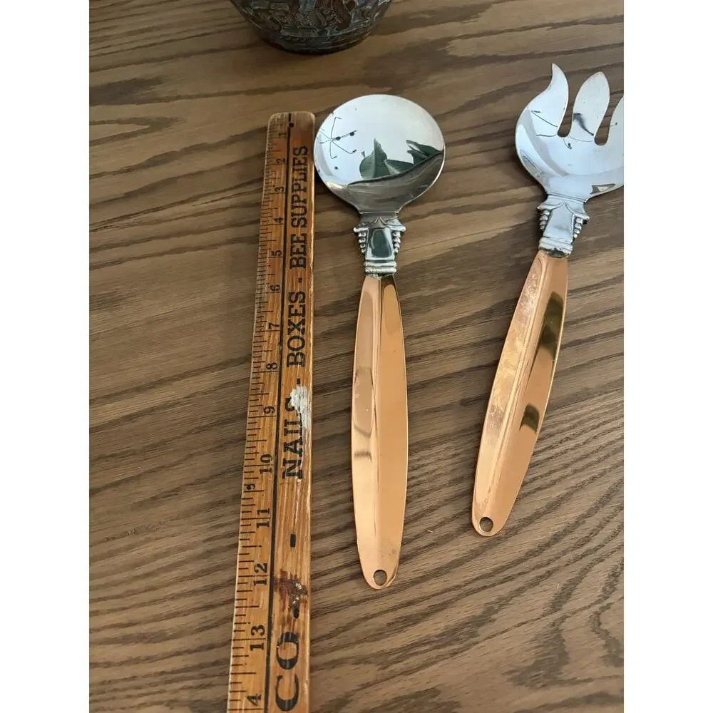 Vintage Midcentury Copper Craft Guild Salad Serving Set Copper and Silver Plate